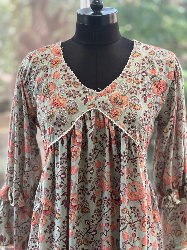 Green Printed Alia Cut Tunic