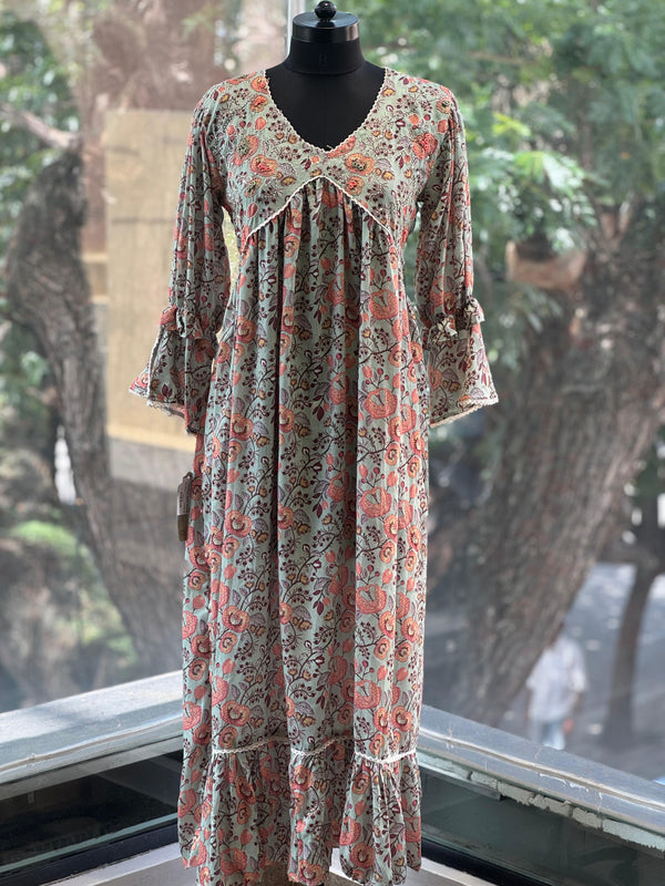 Green Printed Alia Cut Tunic