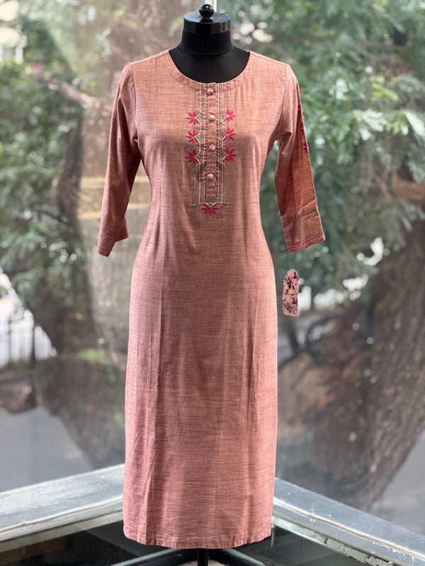 Rust Embroidered Yolk Tunic