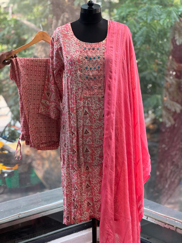 Pink Printed Dupatta Set