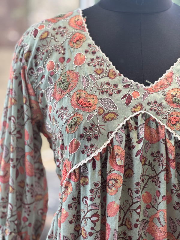 Green Printed Alia Cut Tunic